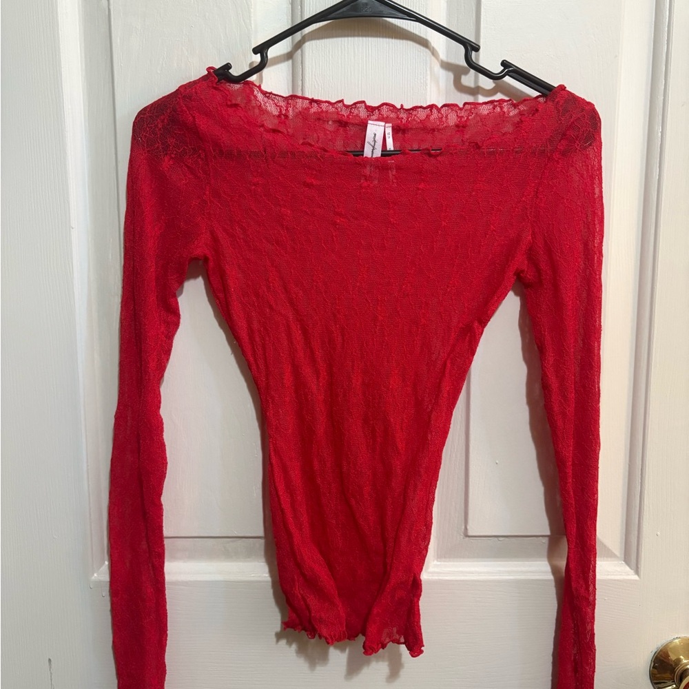 Red Lace Long Sleeve Top